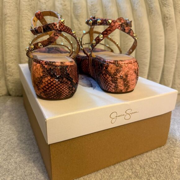 Jessica Simpson women's Pascha Wedge Sandal Salmon Festival Snake Print - 7 - Picture 5 of 6